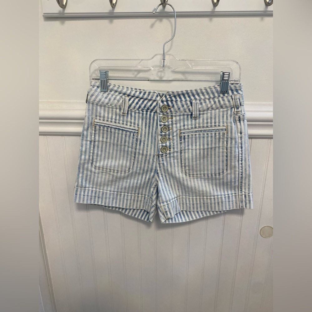 Pilcro and the Letterpress Blue and White Striped Jean Shorts